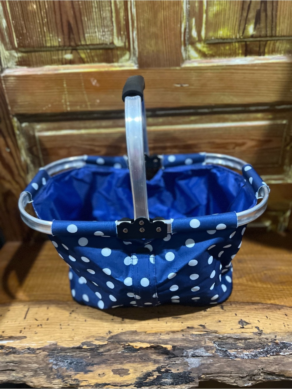 Blue Polka Dot Foldable Market Basket Bag
